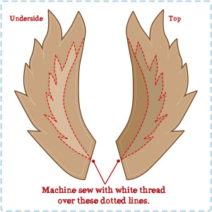 How to sew the first stage of the wings