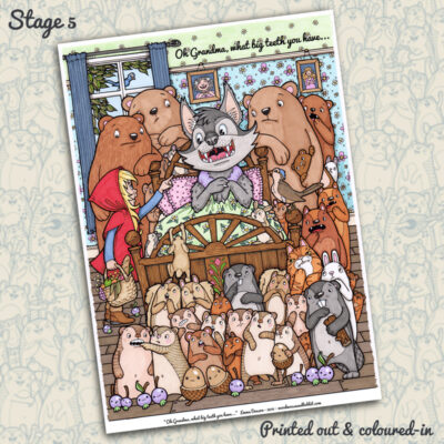 Last stage, I print out the finished picture on to lovely smooth, white card & then colour it in with Promarker pens.